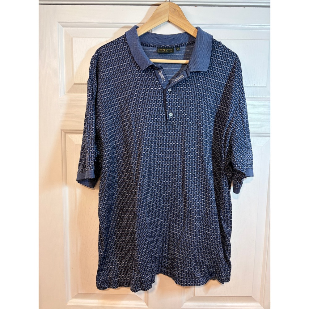 Bobby Jones Mens XL Blue Geometric Knit Short Sleeve Golf Polo Shirt
